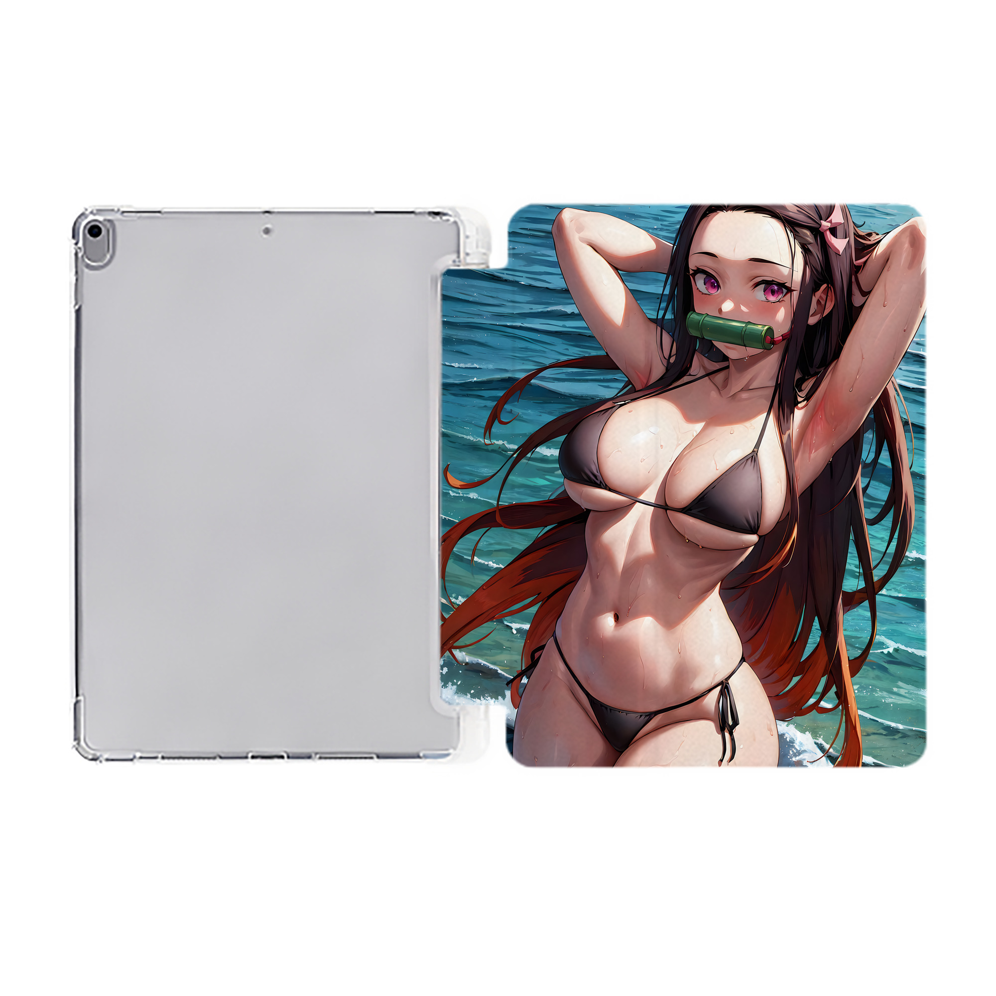 （画像用） 鬼滅の刃（きめつのやいば）竈門 禰󠄀豆子／かまど ねずこ Kamado Nezuko IPad ケース ペン収納付き 三つ折りスタンド PUレザー×シリコン 対応機種9.5/10.5/10.9インチ